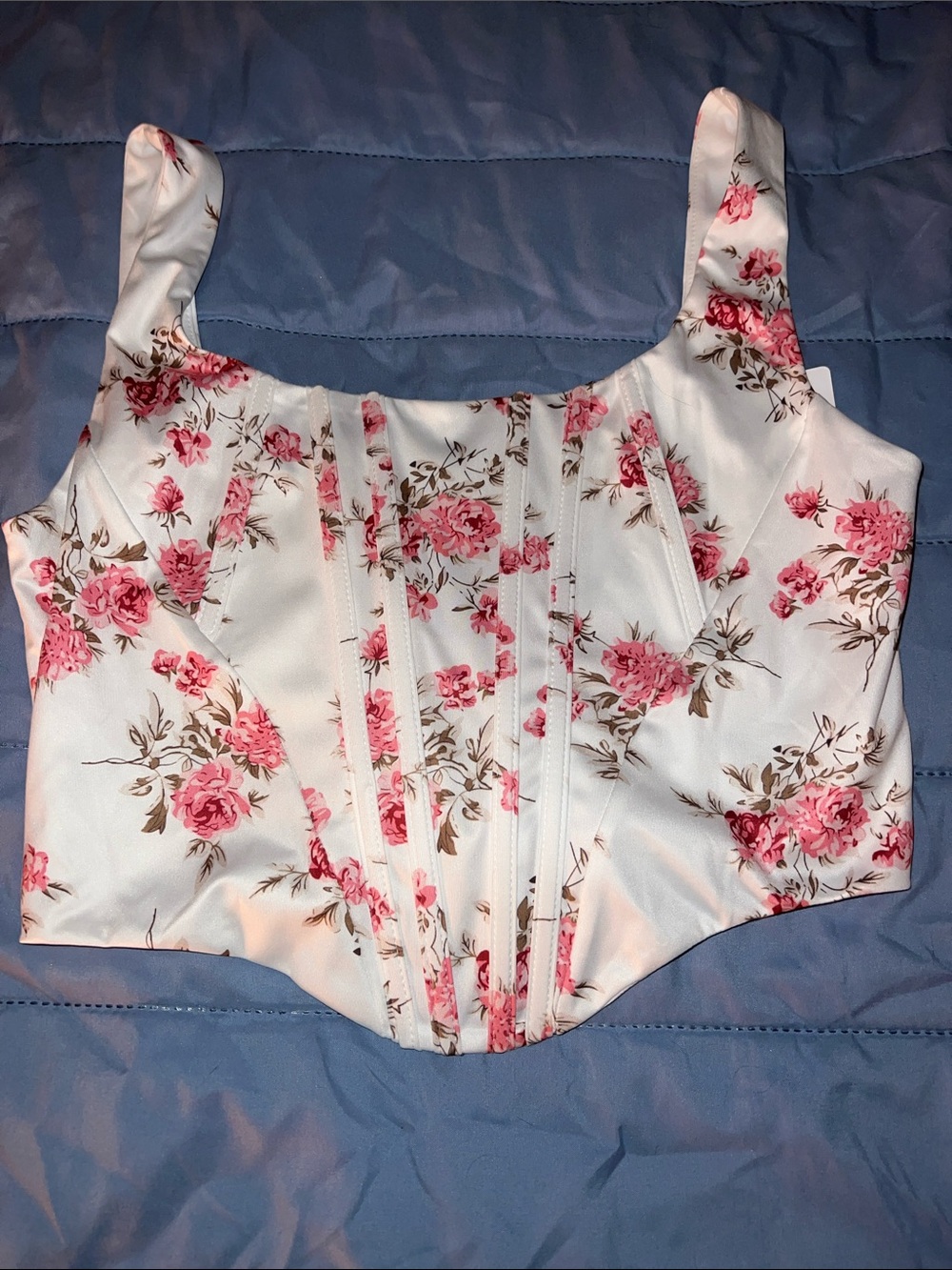 Floral Corset-Style Crop Top in White and Pink size M NWT